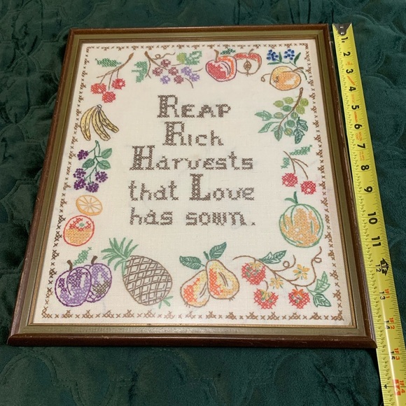 Vintage Framed Cross Stitch Reap Rich Harvests That Love Has Sown - Picture 6 of 12